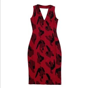 H&M Black & Red Sleeveless V-Neck Pencil Dress Size 2